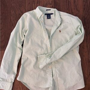 Women’s Polo Ralph Lauren Green Striped Slim Fit Oxford Size 14